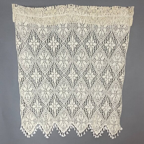 Vintage Crocheted Lace Curtain Tassels Boho Hippie Home Decor Rod Pocket White - Picture 2 of 13